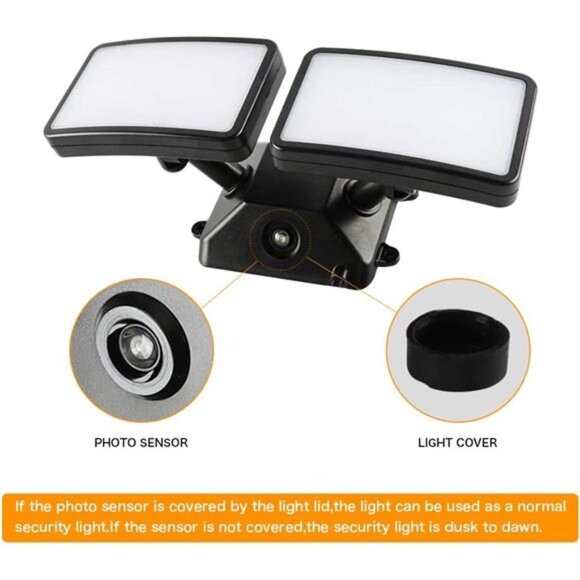 LED Security Light,18W Plug in Flood Light Outdoor, 2 Heads Wall Light - Picture 2 of 6